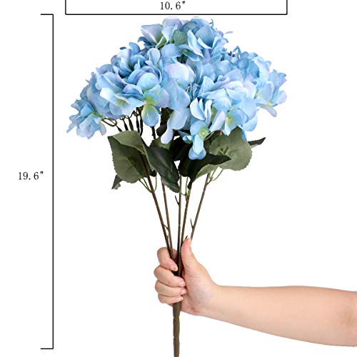 Jim's Cabin Artificial Flowers Silk Hydrangea Arrangements 1Bouquet with 5 Big Heads Fake Flower Bunch for Women Bedroom Wedding Cabin Decor DIY(Light Blue) - color: Light Bule