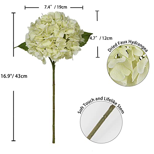 DILATATA 4 Pcs Dried Touch Hydrangeas Artificial Flowers 17" Tall Large Silk Hydrangea Stems Fake Hydrangea Arrangements for Home Office Table Centerpieces-Cream Hydrangea - color: Cream #44, size: 4PCS