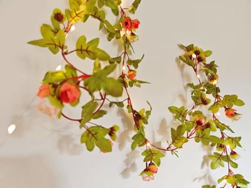 Fantasee Artificial Rose Vine Garland Lights 20 LED 45 Flowers USB Operated Flower Garland Fairy Lights for Wedding Valentine's Day Home Garden Arch Party Birthday Decor (Deep Pink, 6FT) - color: Deep Pink