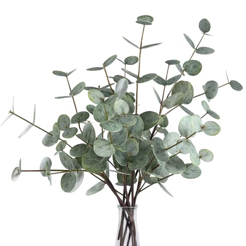 6pcs Real Touch Artificial Faux Eucalyptus Stems Dual-Sided Lifelike Leaves Fake Eucalyptus Greenery Plants for Wedding Flower Arrangement Centerpiece Bouquet Home Office Decor(Gray Green) - color: Gray Green