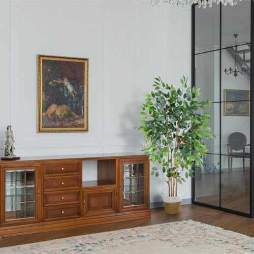 Warmplants Artificial Ficus Tree, 5ft Tall Silk Fake Ficus Leaves Plant with Basket, Indoor Outdoor Faux Greenery Tree for Home Garden Office House Livingroom Décor - color: Ficus, size: 5ft