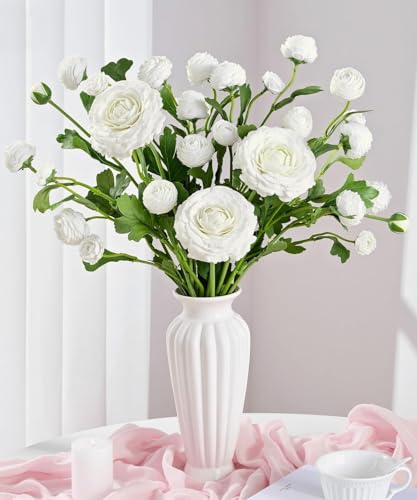 Dolicer Real Touch Ranunculus Artificial Flowers, 18 Inch Fake Peonies Artificial Flowers, White Faux Flower for Vase Faux Peony Bulk for Home Table Wedding Bridal Bouquet Decor 8Pcs - color: White, size: 8Pcs