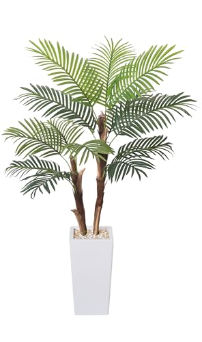 HAIHONG Artificial Palm Tree 5FT, Fake Tree with Realistic Fiber Trunks and White Tall Planter, Faux Tropical Areca Floor Plant in Pot, Artificial Silk Plant for Home Decor Office Living Room Decor