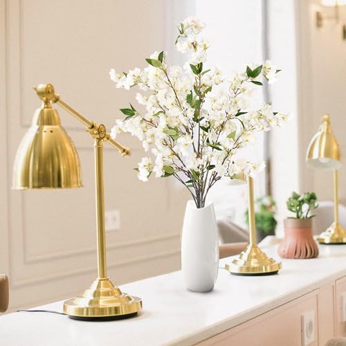 Sggvecsy Artificial Cherry Blossom Flowers 3 Pcs Faux Cherry Blossom Stems Faux Silk Cherry Blossom Branches 35.4’’ Fake Flowers Long Stems for Vase Arrangements Home Wedding Table Decor (White) - color: Ivory