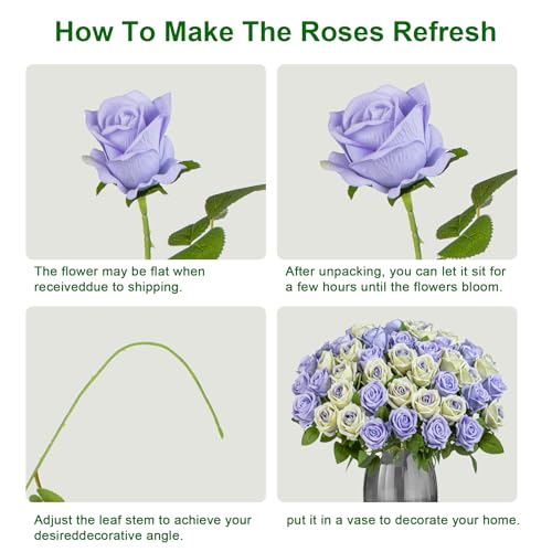Artificial Flowers Roses Touch Fake Rose Bouquet Flower Stem for Wedding Centerpieces DIY Wreath Home Decorations Silk Roses Mothers Party Fake Outdoor Flowers Decor 19.6"(Mix50PCS) - color: Lightpurple & Puheart 50pcs