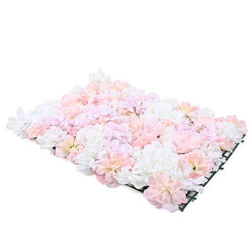 DNYSYSJ Flower Wall 12 PCS 23.62''x15.75'' 0.79'' Hydrangea Artificial Rose Flowers Panel Silk Fabric Mat for Garden Patio Wedding Stage Indoor Outdoor Decor, Champagne White Pink - color: Champagne White Pink, size: 12 pieces