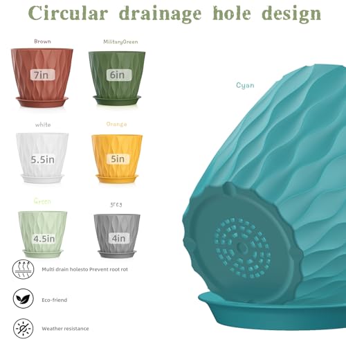 4/4.5/5/5.5/6/6.5/7 Inch Plant Pots,7 Pack Flower Pots with Drainage Holes and Trays,Plastic Planters for Indoor Outdoor Plants Growth,Multicolor - color: Colorful, size: 7+6.5+6+5.5+5+4.5+4inch