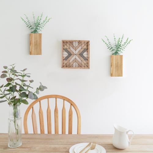 Dahey 2 Pack Wood Wall Planter Vase with Artificial Eucalyptus Farmhouse Wall Hanging Decor Pocket Planter for Indoor Fake Plants Greenery Flowers, livingroom Bedroom Kitchen Home Office Decoration - color: Natural