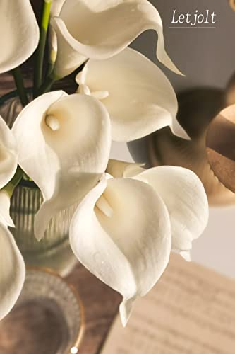 Letjolt White Artificial Calla Lily 12Pcs Realistic Flowers Bouquet | Wedding Bride Shower, Blessing Gift, Home Decoration, Faux Calla Lilies - color: White