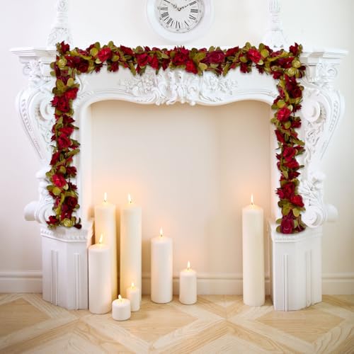 8Pcs 63Ft Burgundy Rose Garland, Fake Flower Vines, Artificial Vine Flowers, Rose Hanging Garland for Party Wedding, Garden, Room Table, Christmas, Backdrop Wall Arch Decor - color: Burgundy, size: 8Pcs-63Ft