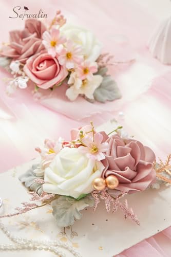 Serwalin 2 Pcs Boutonniere, 6-7 Inch Dusty Pink Corsage for Wedding, Boutonniere for Men Groom and Best Man Prom Ceremony Anniversary Party Suit - color: Pink, size: Boutonniere-2pcs