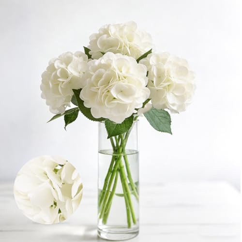 Artificial Hydrangea Flowers, Real Touch Faux Hydrangea Stems, Latex Realistic Floral Arrangement for Home Decor, Wedding Table Centerpiece, Elegant Party Decoration (White., 4pcs) - color: White., size: 4pcs