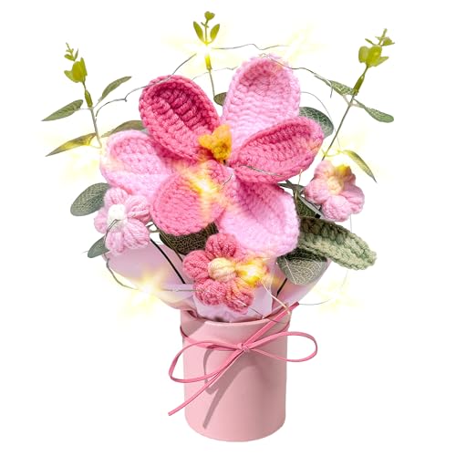 Vynora Crochet Daisy Flowers Bouquet, Handmade Daisy Artificial Flowers with Card for Mother's Day, Birthday, Wedding, Home Decor, Teacher's Day, Grandma Bday Gift (Pink-1) - color: Pink-1