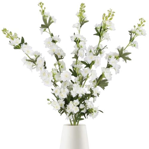 IPOPU White Flower Larkspur Artificial Flowers 5PCS Faux Delphinium Silk for Vase, Decoration, Floral Centerpieces, Wedding Table, Home Decor - color: 5pcs-white
