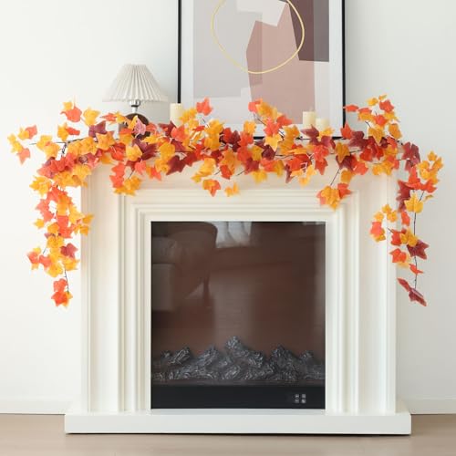 Mizii 2 Strands Artificial Vines Fall Ivy Garland 74" Fake Vine with Silk Leaves Faux Hanging Plants Greenery Decoration for Outdoors Wedding Party Indoor Bedroom Home Wall Room Fall Decor (Fall) - color: Fall