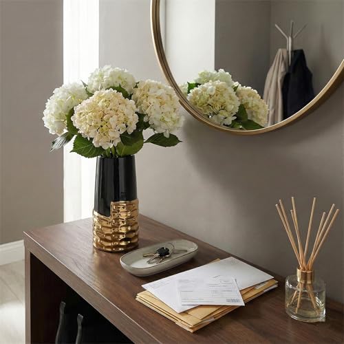 LCCCK 7.0" Gold Hammered Vase Home Decor, Elegant Ceramic Black and Gold Flower Vase for Pampas Grass Decorative, Boho Small Cylinder Vases Centerpiece, Dining Table Living Room Jarrones Art - color: Black and Gold