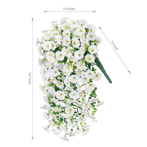 Artificial Faux Hanging Flowers Plants for Outdoor Decor,2 PCS Fake Silk Morning Glory with Eucalyptus UV Resistant Realistic Trailing Vines for Wall Home Porch Patio Balcony Yard Indoor Decor,White - color: White