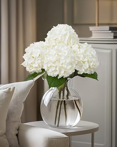 DuHouse 5Pcs Large Hydrangea Artificial Flowers,20 inch Latex Real Touch Hydrangeas Lifelike Hydrangea Flower for Home Wedding Bouquets Centerpieces Party Living Room Decoration(White) - color: White, size: 5pcs