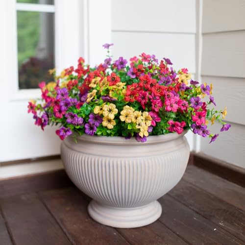 HyeFlora Artificial Flowers for Outdoor Indoor Garden Home Decoration, Faux Flower Daisy with Eucalyptus Leaves Fake Plants Greenery Boxwood Porch Patio, 12 Bundles (Mix Pink Red Purple Yellow) - color: Mix Pink Red Purple Yellow