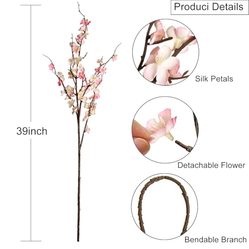 BohoSM 5pcs 39'' Cherry Blossom Branches Silk for Artificial Stems Vase Wedding Decor (5, Pink) - color: Pink
