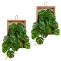 DILATATA Artificial Hanging Plants with Wooden Frame 2 Pack Faux Monstera Leaves Hanging Vine Greenery Plants for Living Room Bedroom Farmhouse Office Home Decor