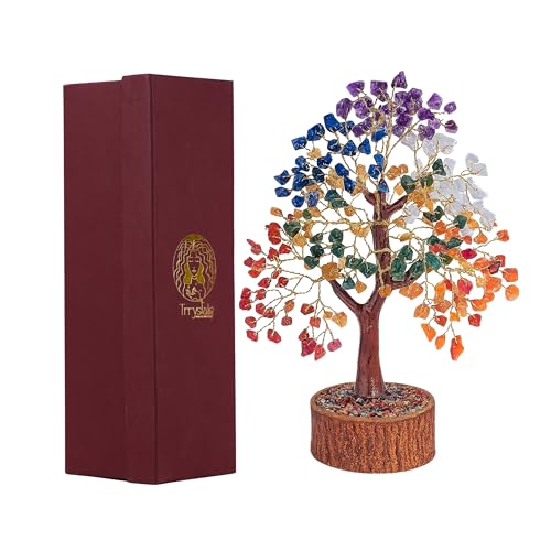 7 Chakra Handmade Natural Gemstone Tree | Birthday Gift for Women | Decorative Bonsai Tree for Home & Office Décor | Gift for Mom & Loved Ones (Multicolour) - color: Seven Chakras Tree