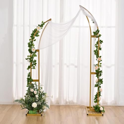 Vincidern 4pcs Curved Wedding Arch Backdrop Stand, Moon Arch Backdrop Stand for Wedding, Engagement, Bridal Shower, Birthday Party Decorations, Indoor & Outdoor Use (Gold,5.9ft,6.9ft) - size: 5.9ft,6.9ft (4pcs)