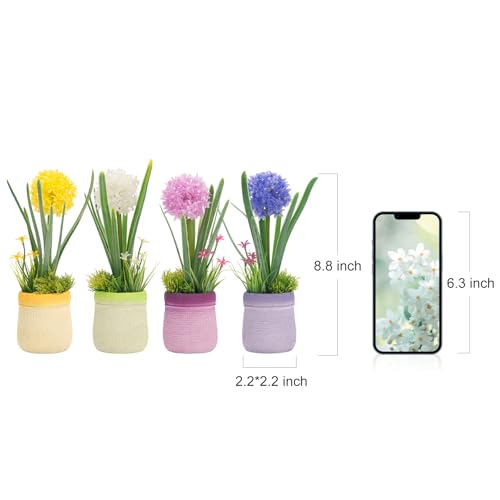 Velener 4PCs Fake Flowers in Vase, Babys Breath Artificial Flowers Indoor, Fake Potted Plants, Hydrangeas, Desk Plants for Home Bathroom Kitchen Shelf Office Decor(Plastic Vase)
