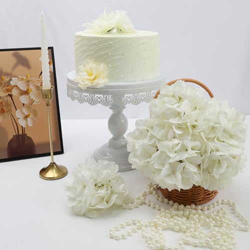 White Hydrangea Artificial Flowers Bulk with Stems 64 Pcs | Faux Silk Hydrangeas Flower Heads with Stems for Wedding Arch Table Centerpieces Home Garden Baby Shower Party Decoration - color: White