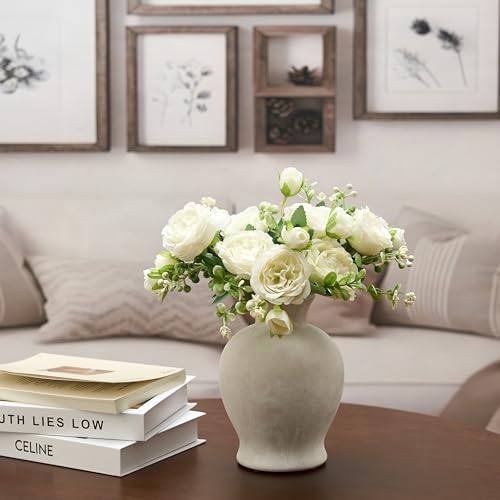 7.2" Ceramic Vase for Home Decor, Decorative Terracotta Farmhouse Rustic Vases for Living Room Kitchen Bedroom Bathroom Entryway Mantel Table, Pottery Vases for Pampas Grass Dried Fresh Flowers - color: Off-white- 7.2"