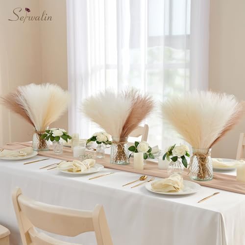 Serwalin 𝟲𝟬pcs Pampas Grass Decor, 𝟭𝟳.𝟳Inch Pampas Grass Home Decor, Faux Pampas Grass Bulk Boho Decor, Artificial Fake Flowers Fluffy, Vase Filler Faux Pampas Decoration Ivory Beige Sand - color: G Ivory & Beige & Sand