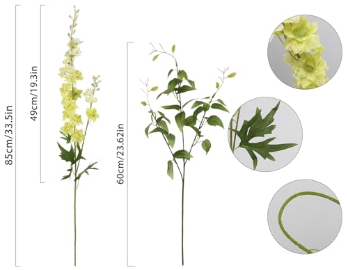 IPOPU 9Pcs Artificial Delphinium Flowers Combo Clematis Greenery Stems, 33.5" Long Stem Larkspur for Wedding Centerpieces, Bridal Bouquet, Home Party Table Decor (Light Green) - color: Light Green