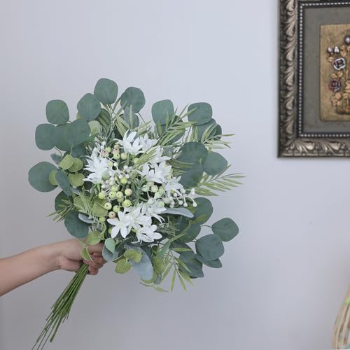 FOTEEWL 75 Pcs Artificial Greenery Stems Box Set,with 8 Kinds of Faux Plants and Fake Flowers for DIY Bridal Bouquets Wedding Floral Arrangement Table Centerpieces Decoration (Sage Green) - color: Sage Green