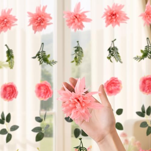 Livole 6Pcs 36Ft Hanging Flower Garland with Bow Wildflower Garlands Backdrop Silk Artificial Fake Floral Vines for Wedding Bridal Party Birthday Arch Wall Home Garden Decor(Pink) - color: Pink, size: 6Pcs