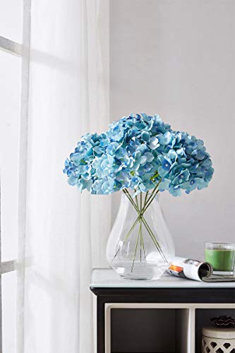 Artificial Hydrangea Flowers Heads 10 Teal Hydrangea Silk Flowers Head for Wedding Centerpieces Bouquets DIY Floral Decor Home Decoration with Long Stems - color: 10pcs Teal, size: Large