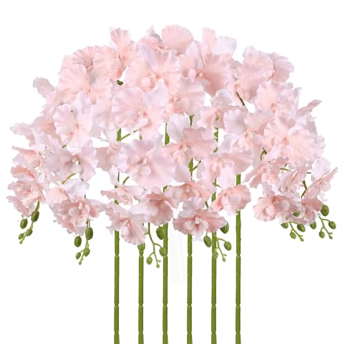 Orchids Artificial Flowers,6PCS Light Pink Tall Fake Flowers 36" Artificial Phalaenopsis Long Stems Silk Orchids for Wedding Party Office Home Décor (Light Pink) - color: Light Pink