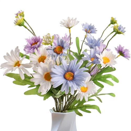 Artificial Wildflowers 6PCS, Artificial Daisy Flowers Silk Daisies Bouquet Faux Chamomile with Stems Wedding Bouquets Silk Flower Arrangements for Spring Easter Party Home Decor