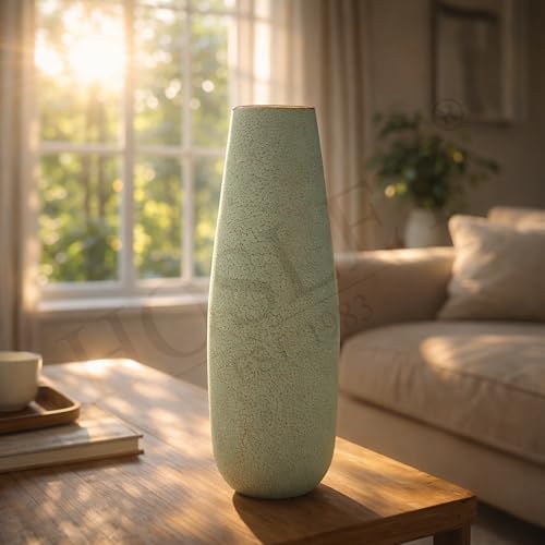Hosley 16-Inch High Metal Vase for Home Decor-Light Green with Gold Brushing, Ideal Room and Bedroom Decor, Perfect for Dried Flowers, Floral Arrangements, Weddings, Office Decor, Wedding Gift - color: Light Green With Gold Brushing 2