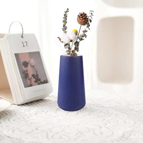 Navy Blue Ceramic Vase, GUKJOB Small Cute Flower Vase for Pampas Grass, Home, Living Room, Dining Table, Farmhouse, Office Decor, Bedroom, Table, and Kitchen Shelf (Navy Blue) - color: Navy Blue