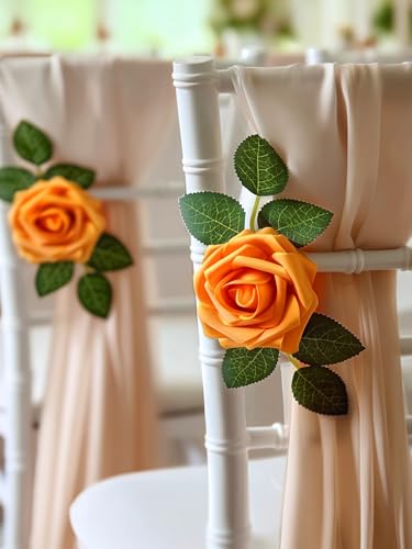 InnoGear Artificial Flowers, 50 Pcs Orange Rose Foam Fake Roses Bulk with Stems for Autumn Fall Decoration DIY Wedding Bouquets Centerpieces Bridal Shower Party Christmas Tree - color: Orange