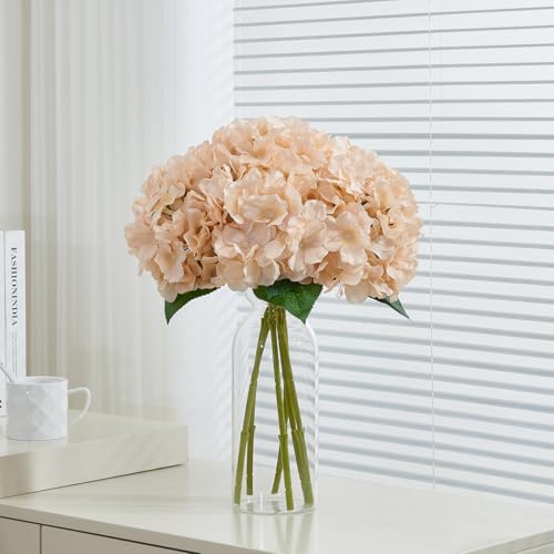 8pcs Fake Flowers Silk Hydrangea Artificial Flowers Bouquets Faux Hydrangea Stems for Home Table Centerpieces Wedding Party Decoration - color: Champagne