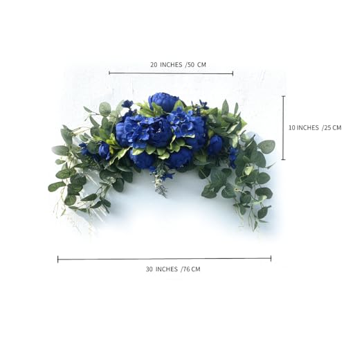 H&S BRIDAL Wedding Arch Flowers, 30 Inch Rustic Artificial Floral Swag for Door Lintel, Green Leaves Rose Peony Sunflowers Table Centerpieces Home Decoration - color: Royalblue