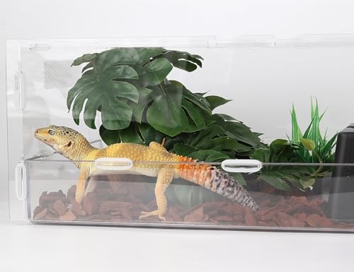 Reptile Plants for Terrarium, Ball Python Tank Decor Accessories fit Bearded Dragon Crested Leopard Gecko Lizard Chameleon Snake Frog Tortoise Hermit Crab - Fake Monstera - color: A-fake Monstera