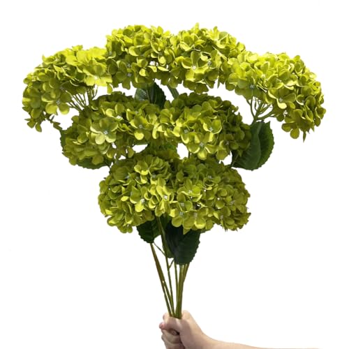 8pcs Green Hydrangea Artificial Flowers 27.62" Large Realistic Single Long Stem Faux Silk Hydrangea Bouquets Flowers Arrangements Home Office Decor Wedding Centerpieces DIY - color: Green