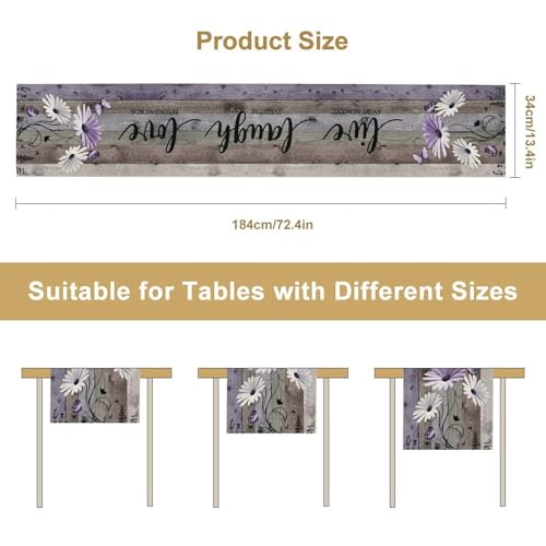 Daisy Floral Table Runner, Rustic Purple Wild Flowers Wooden Boho Spring Butterfly Coffee Table Center Decor for Family Kitchen Outdoor Farmhouse Holiday Party Table Decorations, 13"x36" - color: Daisy-5, size: 13“ X 36"