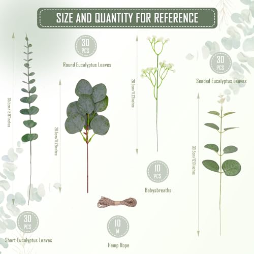 100 Pcs 4 Kinds Artificial Eucalyptus Greenery Stems Bulk | Fake Silver Dollar Leaves with Babys Breath Greenery, Faux Plants for Centerpieces Wedding Bouquet DIY Home Decor - size: 100 PCS