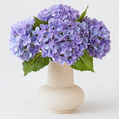 ZYTUYO 4 Pcs Bright Purple Real Touch Hydrangea Artificial Flowers Boho Lifelike Real Looking Latex Hydrangeas Flower with 20'' Long Stem for Indoor Xmas Home Decor Christmas Table Centrepiece - color: Bright Purple