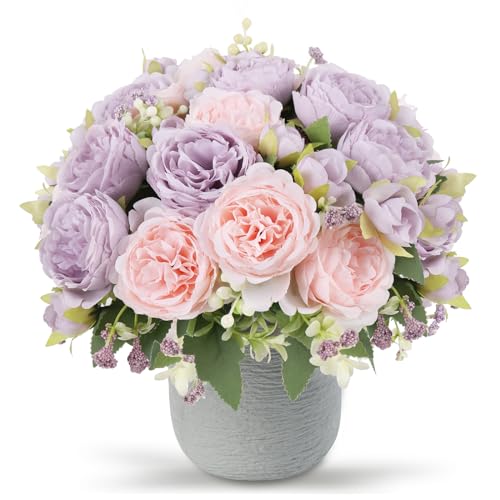Artificial Peonies Silk Flowers, Faux Peony Bouquet 4 Bundles Florals Arrangements Decor for Farmhouse Home Boho Wedding Table Centerpiece, Fake Plastic Flowers Bulk for Vase Decoration (Pink Purple) - color: Pink Purple, size: 4PCS