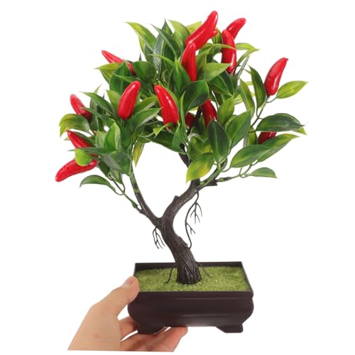 Artificial Chili Tree Bonsai with Pot Realistic Simulated Chili Plant Indoor Desktop Fake Potted Plant for Home Office Table Centerpiece Decoration