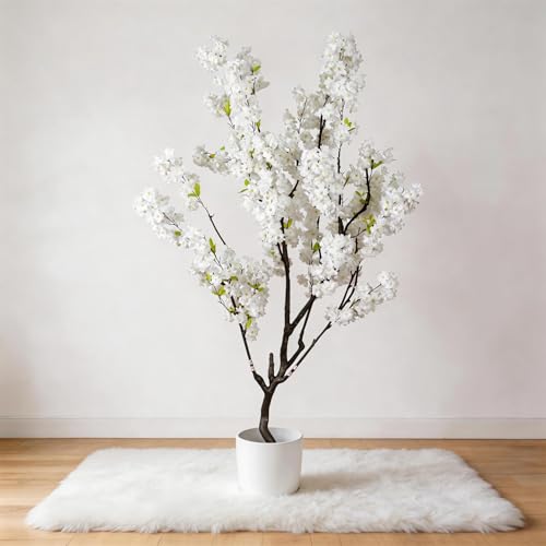 7.2ft Tall Artificial White Cherry Blossom Tree Indoor Decor, Fake Silk Flower Cherry Tree Plant Outdoor, Faux Flowering Tree Christmas New Year Home Decor - color: White-ap19